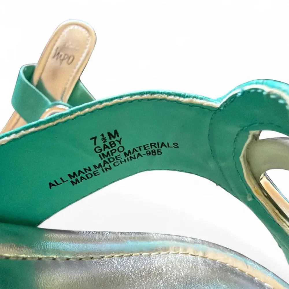 Turquoise teal wedge sandals with